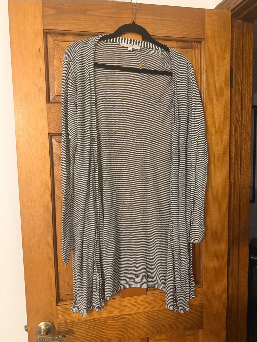 LOFT Green & White Striped Open-Front Cardigan